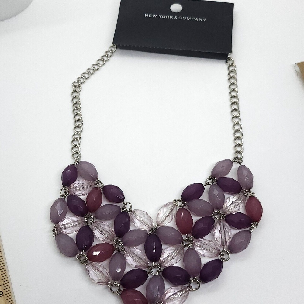 Nwt New York‎ And Co Purple Beaded Bib Necklace